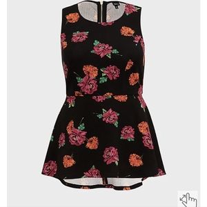 BLACK FLORAL PONTE HI-LO TOP